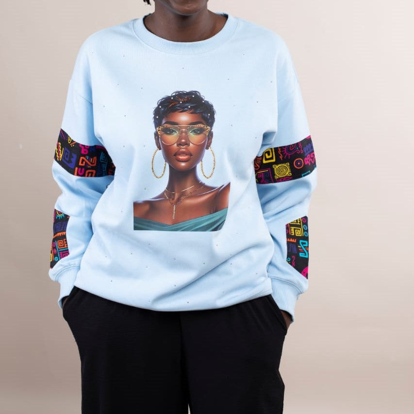 Sweat Africain Bleu Ciel – Strass & Wax