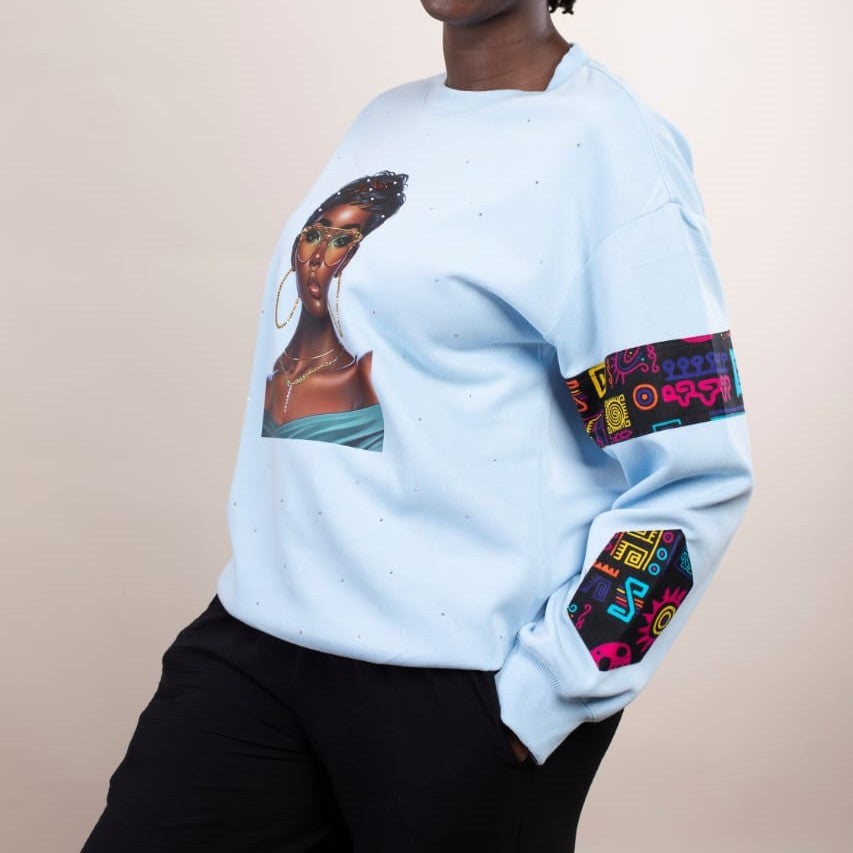 Sweat Africain Bleu Ciel – Strass & Wax