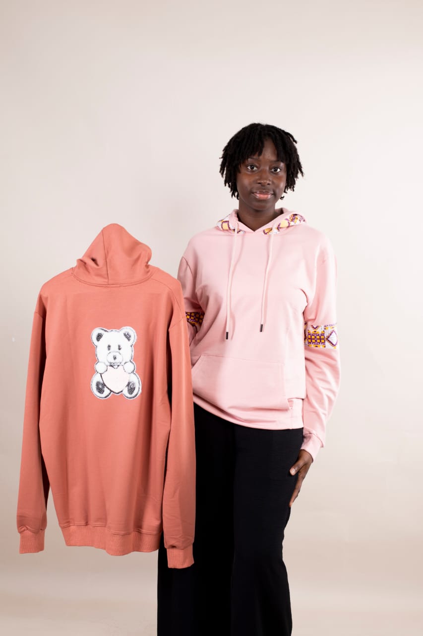 Hoodie Africain Rose Poudré – Wax & Capuche