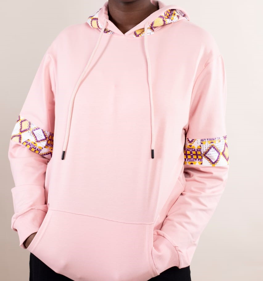 Hoodie Africain Rose Poudré – Wax & Capuche