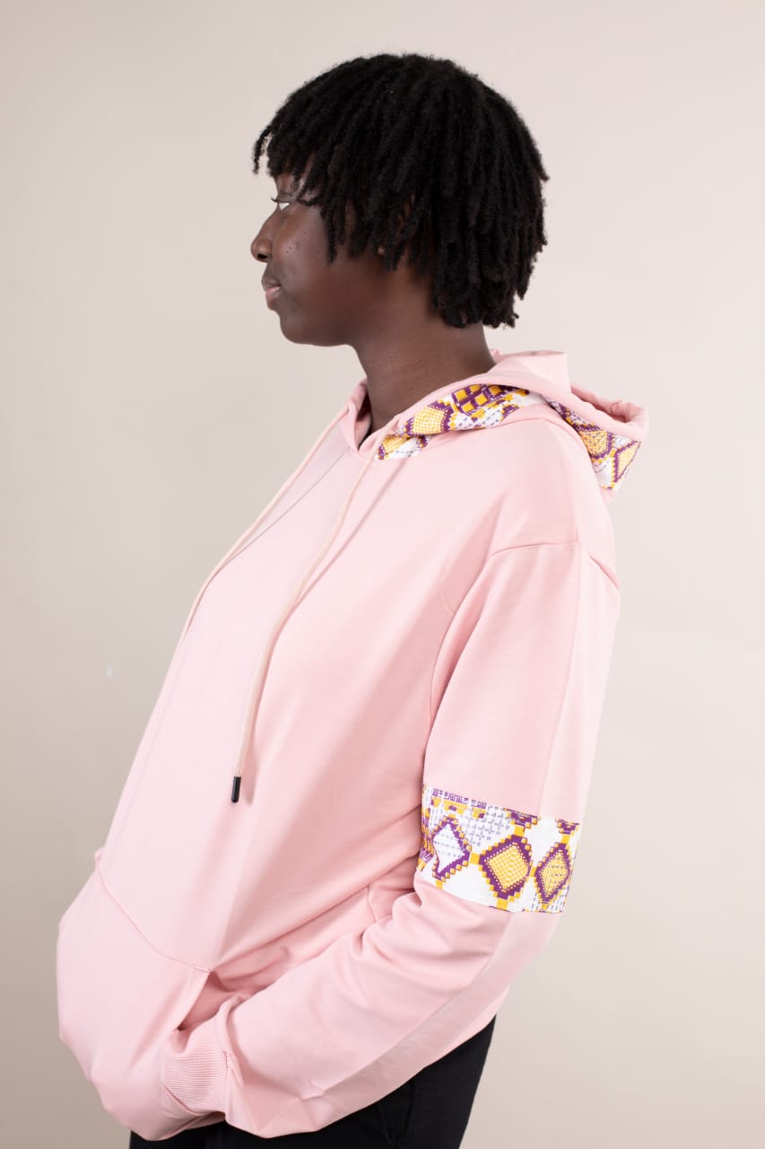 Hoodie Africain Rose Poudré – Wax & Capuche