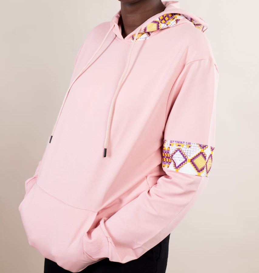 Hoodie Africain Rose Poudré – Wax & Capuche