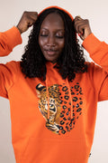 Hoodie Oversize Orange – Léopard Sublimation & Strass