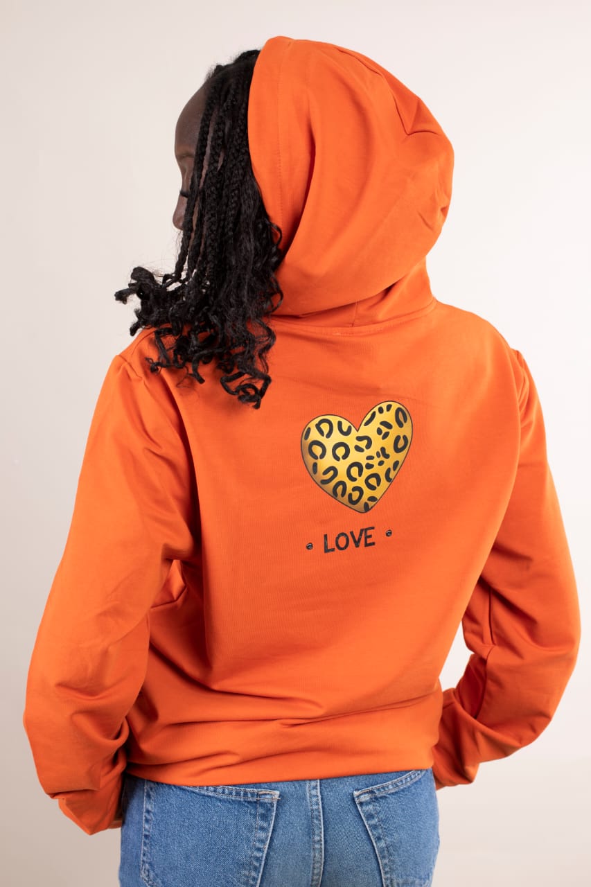 Hoodie Oversize Orange – Léopard Sublimation & Strass