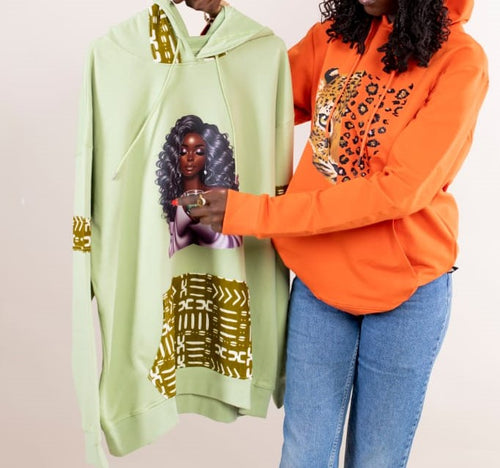 Hoodie Vert Menthe – Femme Africaine & Wax Doré