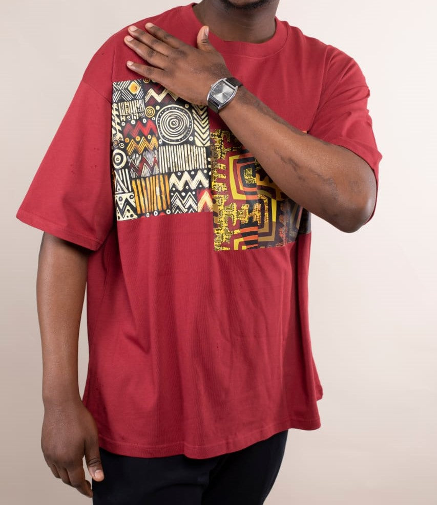T-shirt Oversize Rouge Bordeaux – Mosaïque Africaine
