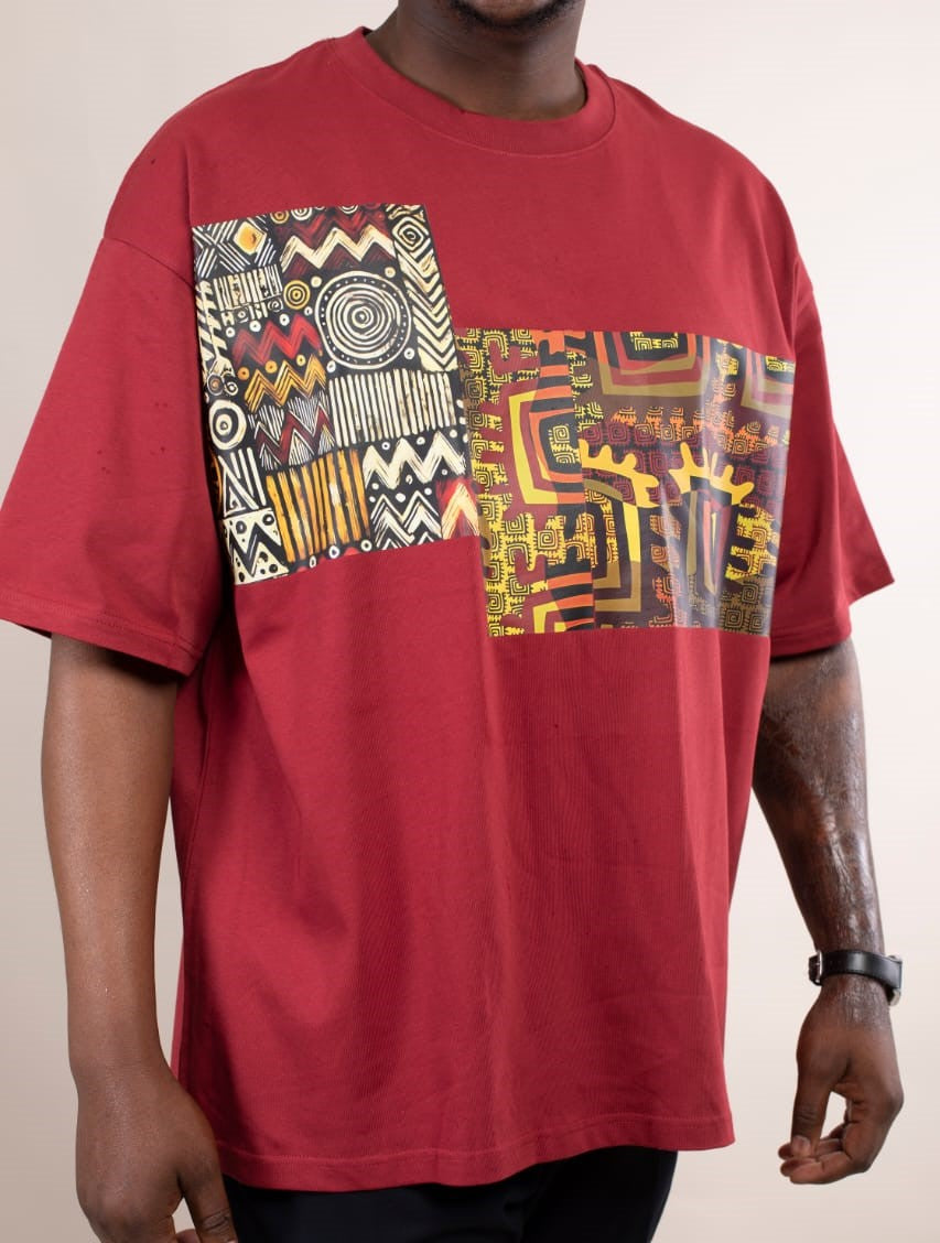 T-shirt Oversize Rouge Bordeaux – Mosaïque Africaine