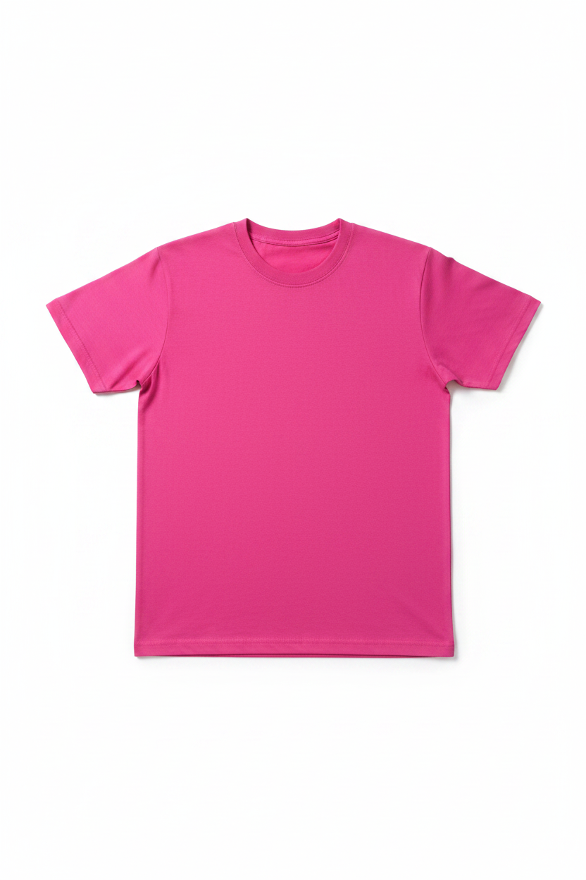 T-shirt rose fuchsia 100% coton déplié