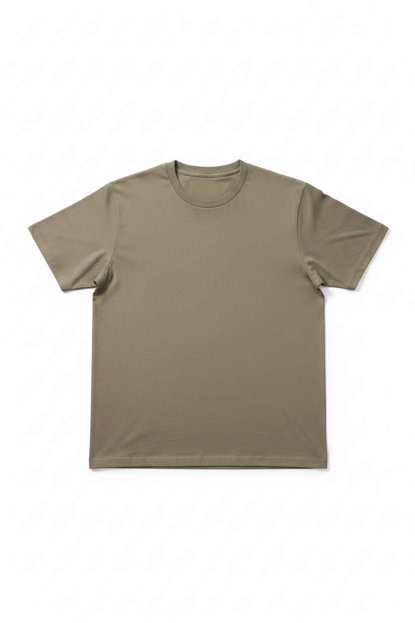 T-shirt kaki 100% coton déplié